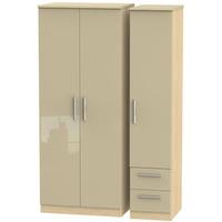 Knightsbridge High Gloss Mushroom and Oak Triple Wardrobe - Plain with 2 Drawer