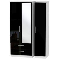 Knightsbridge High Gloss Black and White Triple Wardrobe with 2 Drawer and Mirror