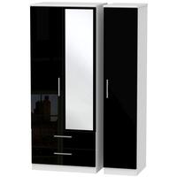 knightsbridge high gloss black and white triple wardrobe with 2 drawer ...