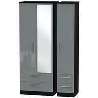 knightsbridge high gloss grey and black triple wardrobe tall with draw ...