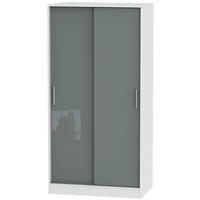 Knightsbridge High Gloss Grey and White Sliding Wardrobe - Wide