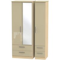 knightsbridge high gloss mushroom and oak triple wardrobe tall with dr ...