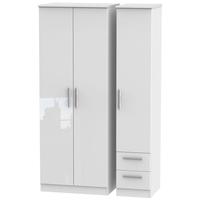 knightsbridge high gloss white triple wardrobe tall plain with 2 drawe ...