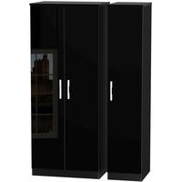 Knightsbridge High Gloss Black Triple Plain Wardrobe