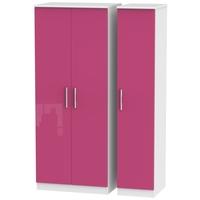 Knightsbridge High Gloss Pink and White Triple Plain Wardrobe