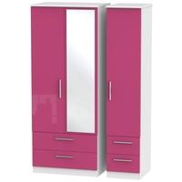 Knightsbridge High Gloss Pink and White Triple Wardrobe with Drawer and Mirror