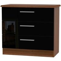 Knightsbridge High Gloss Black and Noche Walnut Chest of Drawer - 3 Drawer