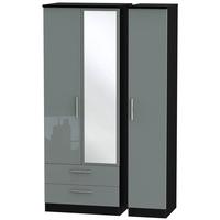 knightsbridge high gloss grey and black triple wardrobe tall with 2 dr ...