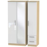 Knightsbridge High Gloss White and Oak Triple Wardrobe with Mirror and 2 Drawer