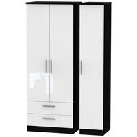 knightsbridge high gloss white and black triple wardrobe tall with 2 d ...