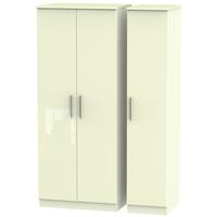 Knightsbridge High Gloss Cream Triple Plain Wardrobe