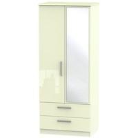 knightsbridge high gloss cream wardrobe 2ft 6in with 2 drawer and mirr ...