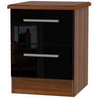 Knightsbridge High Gloss Black and Noche Walnut Bedside Cabinet - 2 Drawer Locker