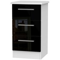 knightsbridge high gloss black and white bedside cabinet 3 drawer lock ...