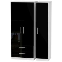 Knightsbridge High Gloss Black and White Triple Wardrobe with 2 Drawer