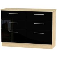 Knightsbridge High Gloss Black and Oak Chest of Drawer - 6 Drawer Midi