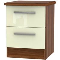 Knightsbridge High Gloss Cream and Noche Walnut Bedside Cabinet - 2 Drawer Locker