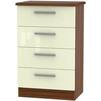 Knightsbridge High Gloss Cream and Noche Walnut Chest of Drawer - 4 Drawer Midi