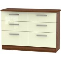 knightsbridge high gloss cream and noche walnut chest of drawer 6 draw ...