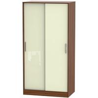 Knightsbridge High Gloss Cream and Noche Walnut Sliding Wardrobe - Wide