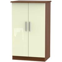 Knightsbridge High Gloss Cream and Noche Walnut Wardrobe - 2ft 6in Plain Midi