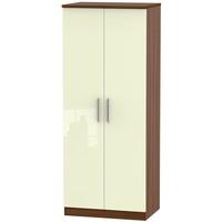 Knightsbridge High Gloss Cream and Noche Walnut Wardrobe - 2ft 6in Plain