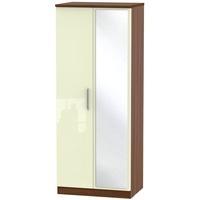 Knightsbridge High Gloss Cream and Noche Walnut Wardrobe - 2ft 6in with Mirror