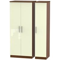 Knightsbridge High Gloss Cream and Noche Walnut Triple Plain Wardrobe