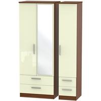 knightsbridge high gloss cream and noche walnut triple wardrobe tall w ...