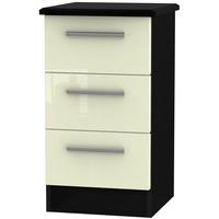 knightsbridge high gloss cream and black bedside cabinet 3 drawer lock ...