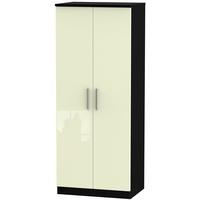 Knightsbridge High Gloss Cream and Black Wardrobe - 2ft 6in Plain