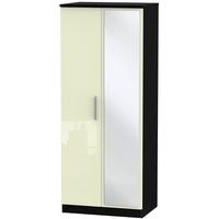 Knightsbridge High Gloss Cream and Black Wardrobe - 2ft 6in with Mirror