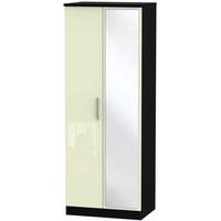 knightsbridge high gloss cream and black wardrobe tall 2ft 6in with mi ...