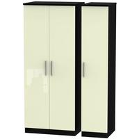 Knightsbridge High Gloss Cream and Black Triple Plain Wardrobe