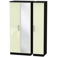 Knightsbridge High Gloss Cream and Black Triple Wardrobe with Mirror