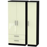 knightsbridge high gloss cream and black triple wardrobe with 2 drawer