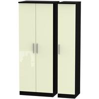 Knightsbridge High Gloss Cream and Black Triple Wardrobe - Tall Plain