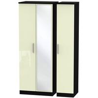 Knightsbridge High Gloss Cream and Black Triple Wardrobe - Tall with Mirror