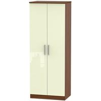 Knightsbridge High Gloss Cream and Noche Walnut Wardrobe - Tall 2ft 6in with Double Hanging