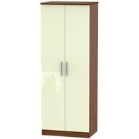 Knightsbridge High Gloss Cream and Noche Walnut Wardrobe - Tall 2ft 6in Plain