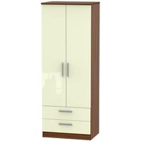 Knightsbridge High Gloss Cream and Noche Walnut Wardrobe - Tall 2ft 6in with 2 Drawer