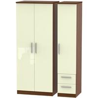 knightsbridge high gloss cream and noche walnut triple wardrobe plain  ...