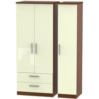 knightsbridge high gloss cream and noche walnut triple wardrobe with 2 ...