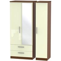 knightsbridge high gloss cream and noche walnut triple wardrobe with 2 ...