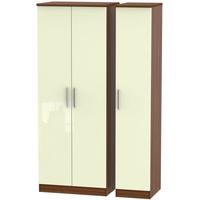 knightsbridge high gloss cream and noche walnut triple wardrobe tall p ...