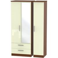 knightsbridge high gloss cream and noche walnut triple wardrobe tall w ...