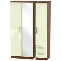 knightsbridge high gloss cream and noche walnut triple wardrobe with m ...