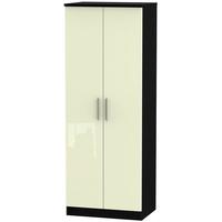 knightsbridge high gloss cream and black wardrobe tall 2ft 6in with do ...