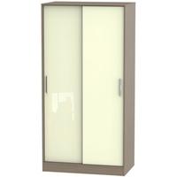 Knightsbridge High Gloss Cream and Toronto Walnut Sliding Wardrobe - Wide