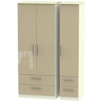 Knightsbridge High Gloss Mushroom and Cream Triple Wardrobe with Drawer